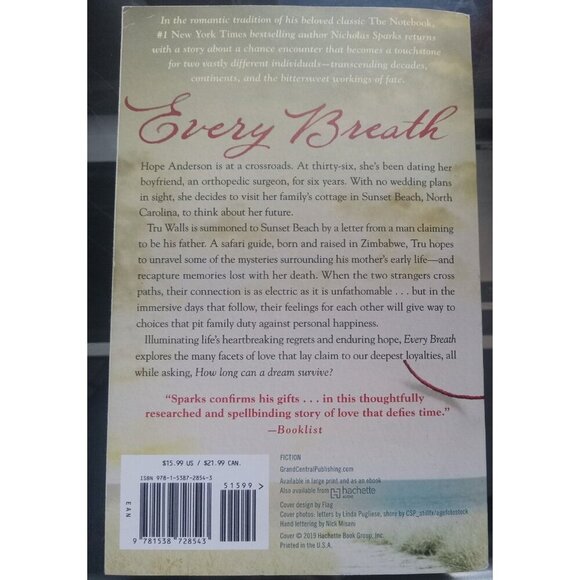 Every Breath by Nicholas Sparks PB Romance Love Story Bestseller - Picture 2 of 2